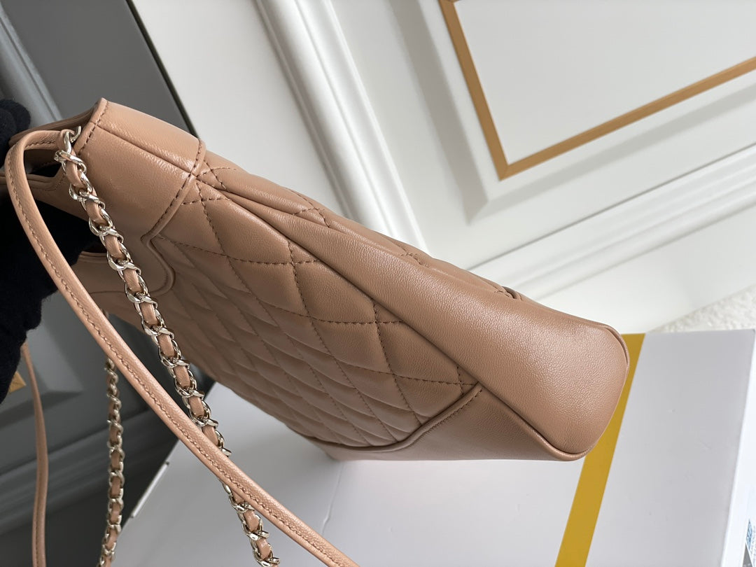 CHANEL 24s31 shopping bag 22cm brown lambskin gold hardware