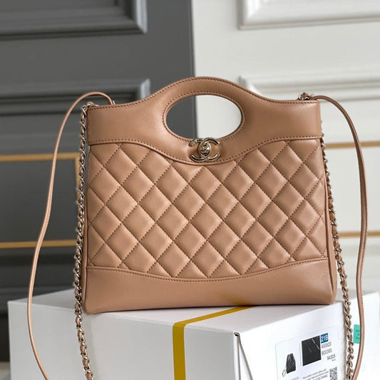 CHANEL 24s31 shopping bag 22cm brown lambskin gold hardware