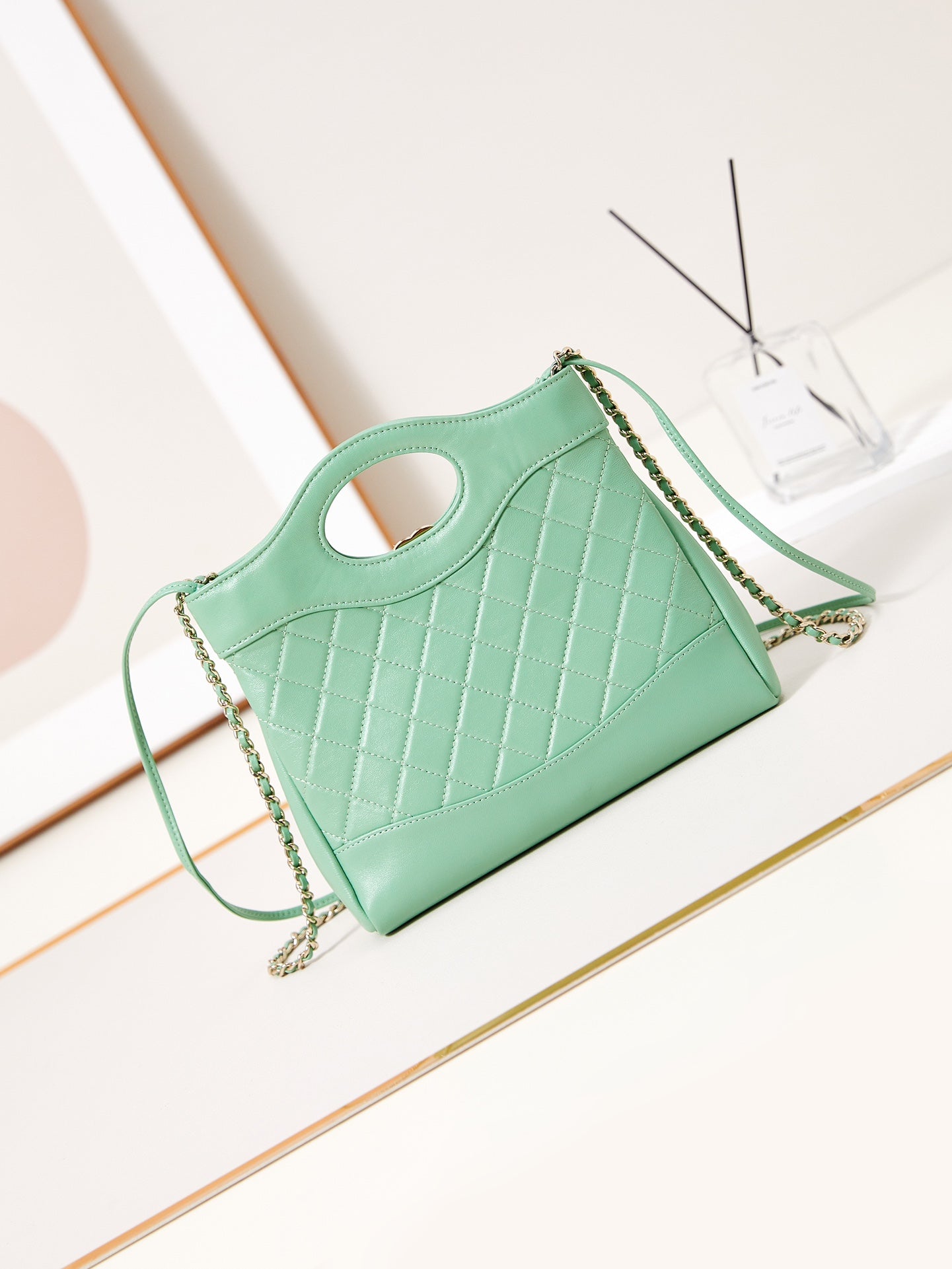 CHANEL 24s31 mini shopping bag 22cm light green lambskin gold hardware