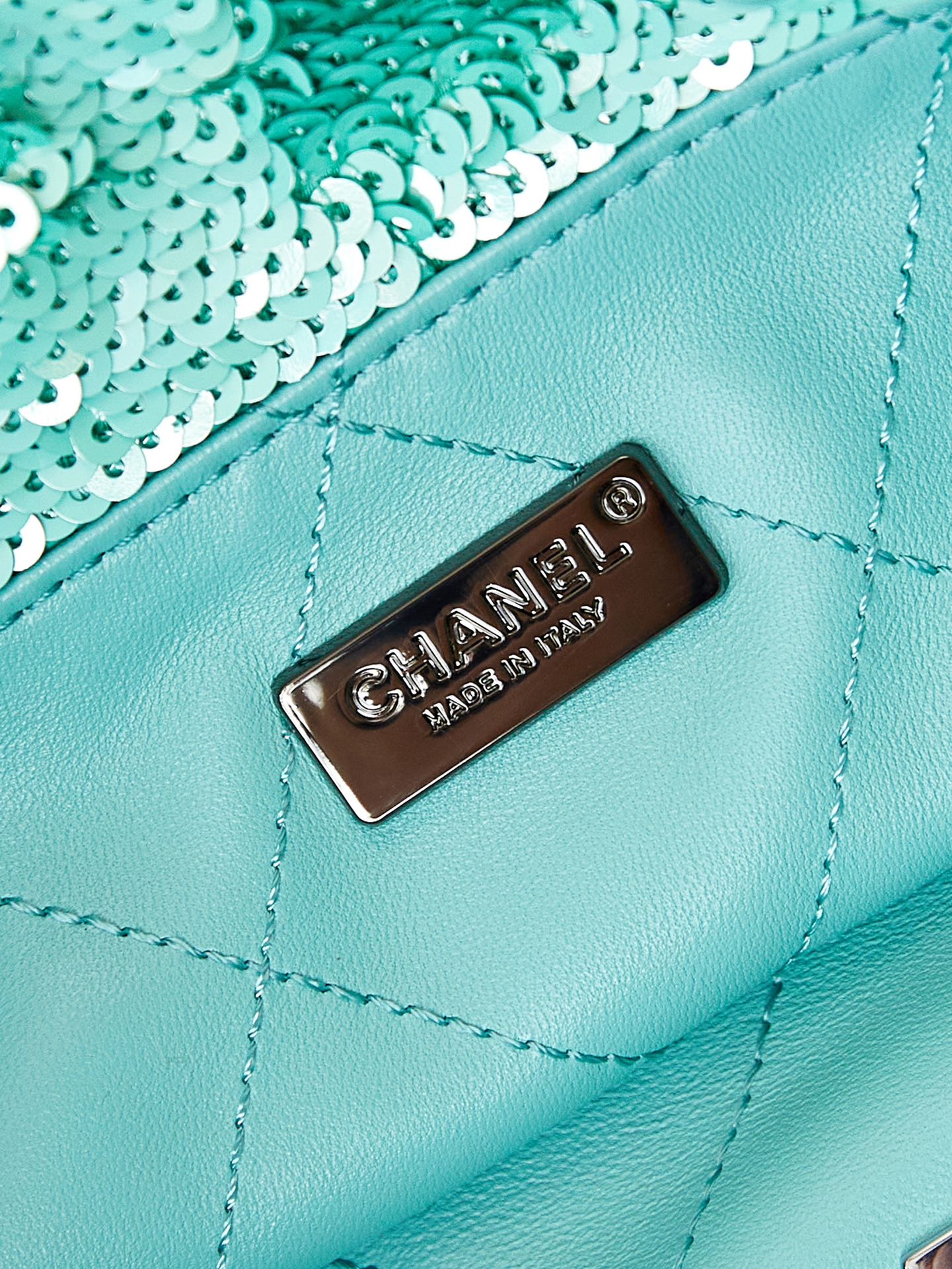 CHANEL 24s31 shopping bag blue black sequins black hardware