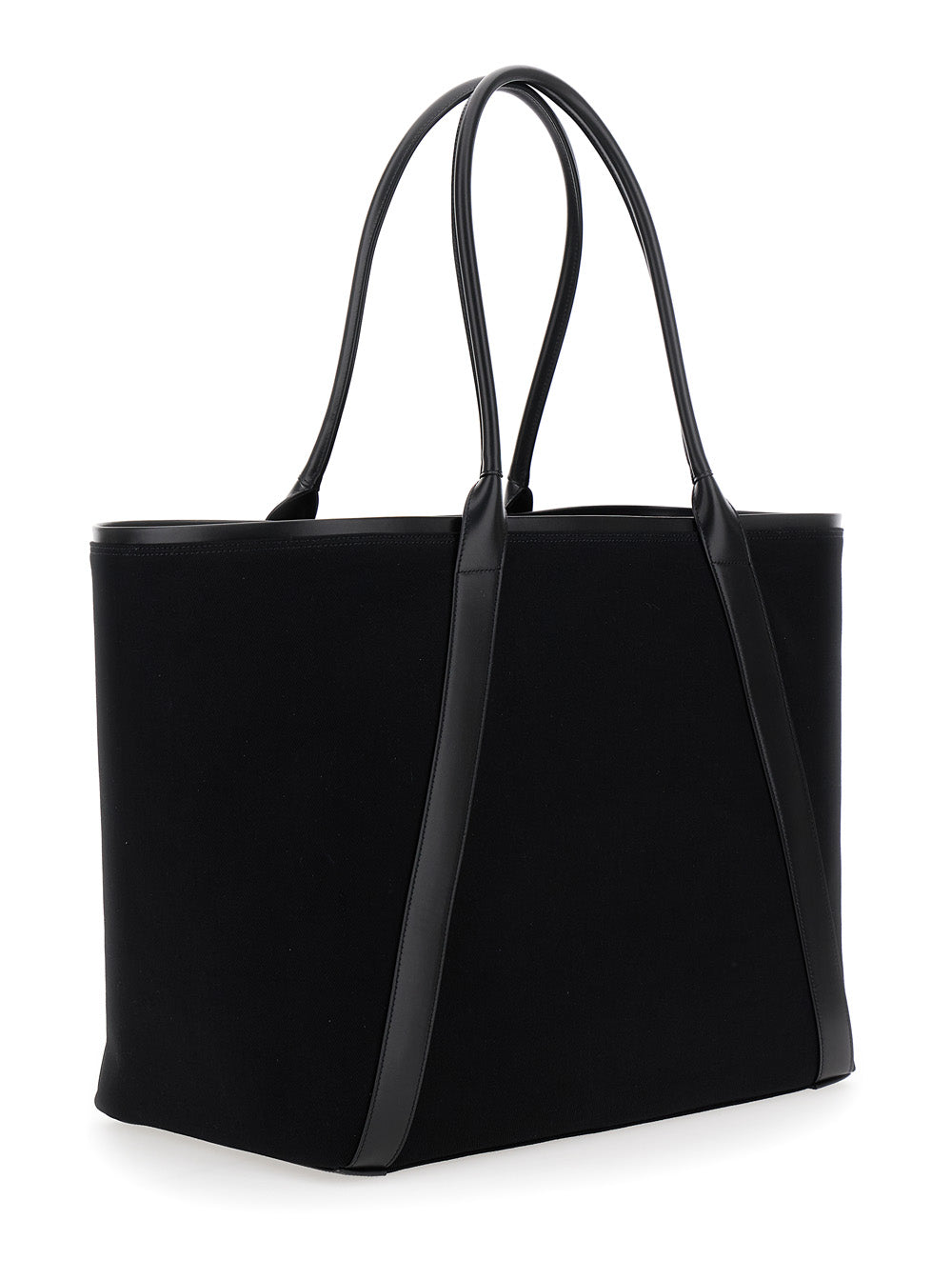 Saint Laurent Men 'Rive Gauche' Black Tote Bag With Embroidered Cassandre In Cotton Canvas Woman
