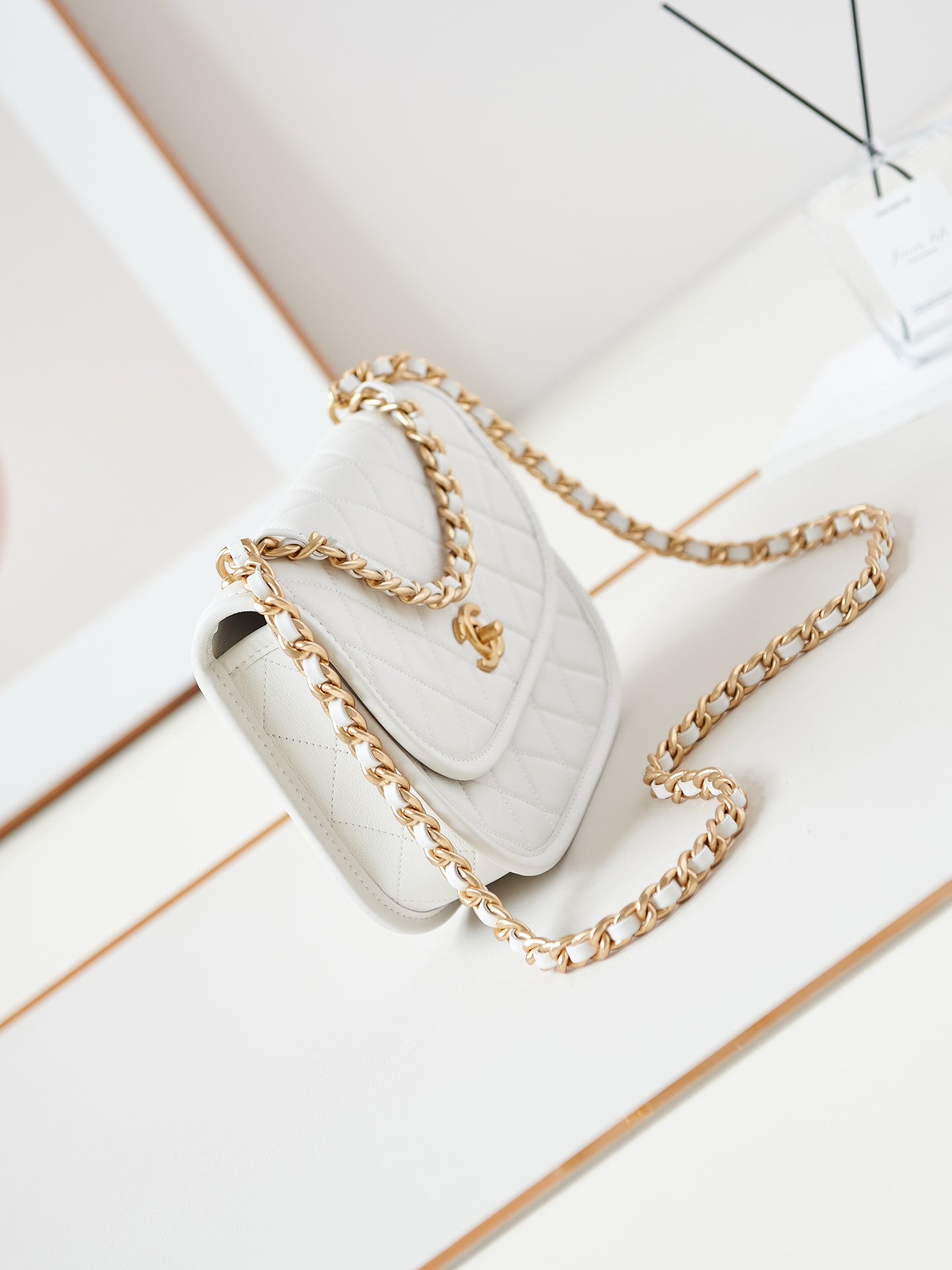CHANEL 24s messenger bag 23cm white calfskin gold hardware