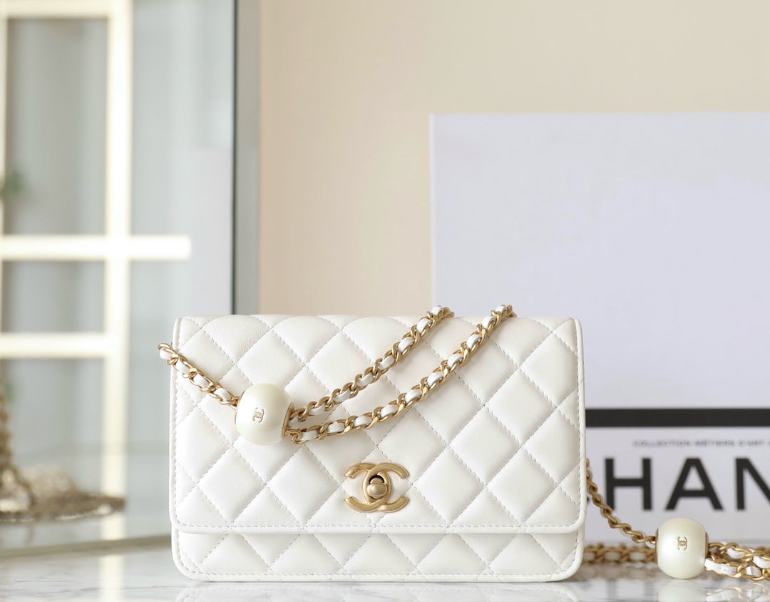 CHANEL 24s woc 19cm white calfskin pearl ball
