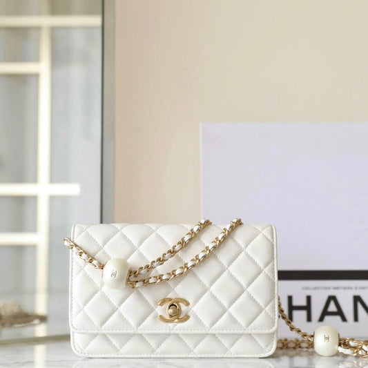 CHANEL 24s woc 19cm white calfskin pearl ball
