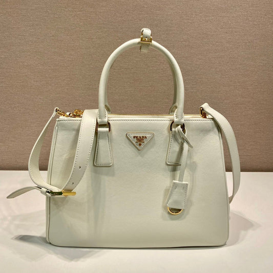 PRADA LARGE GALLERIA BAG 32 IN WHITE SMOOTH CALFSKIN GOLD HARDWARE