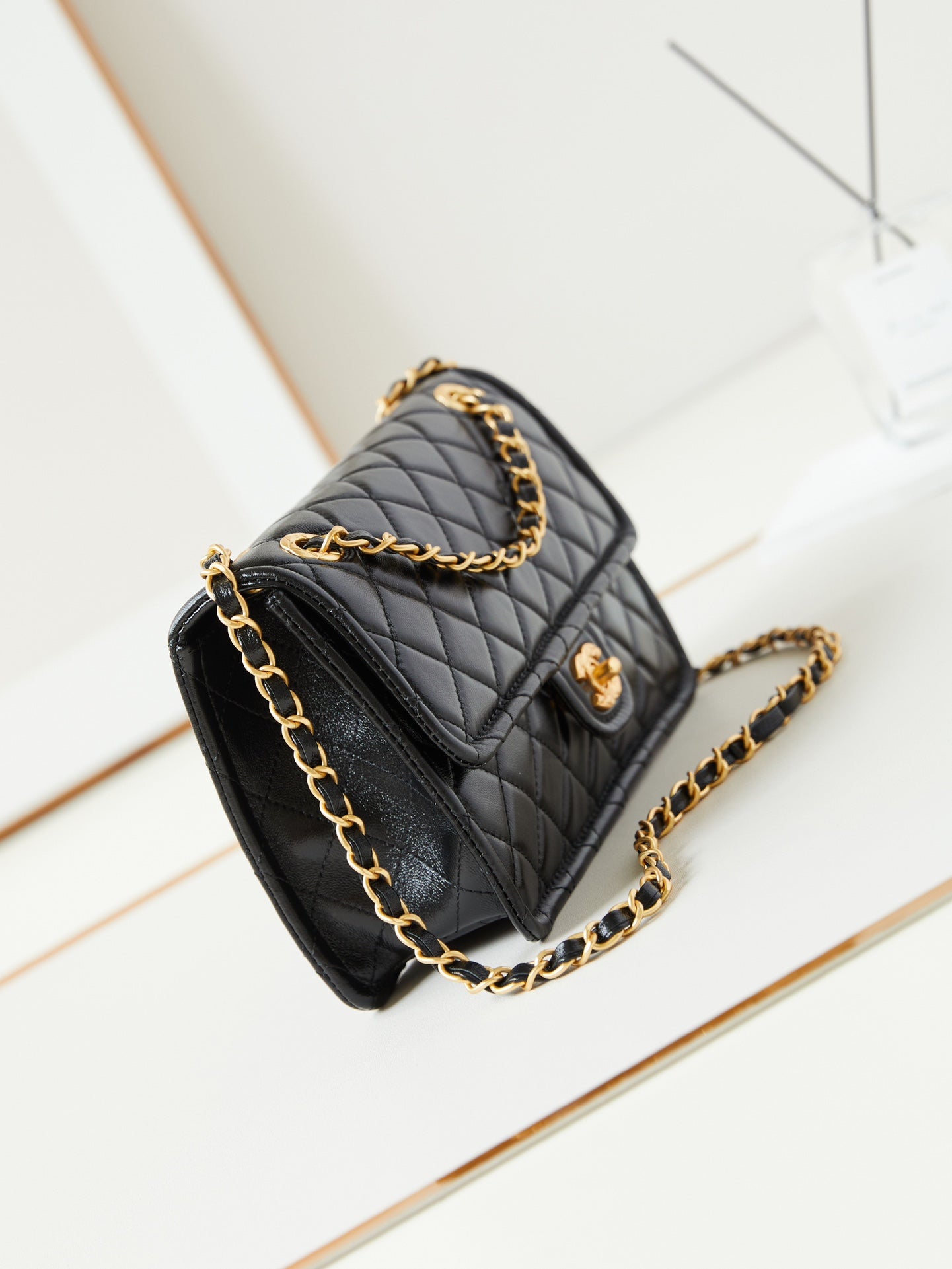 CHANEL 24s medium flap bag 25cm black calfskin gold hardware