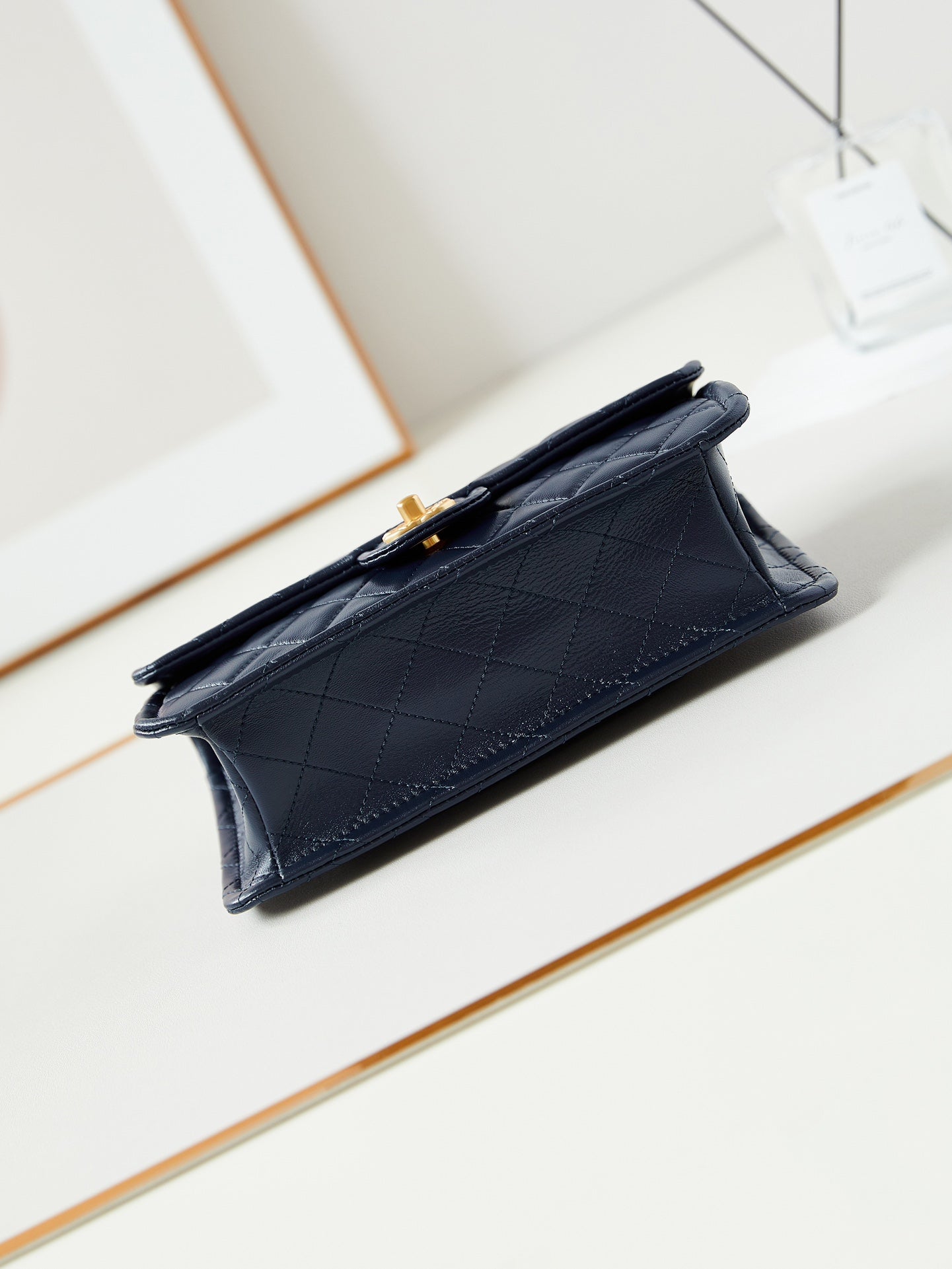 CHANEL 24s medium flap bag 25cm dark blue calfskin gold hardware