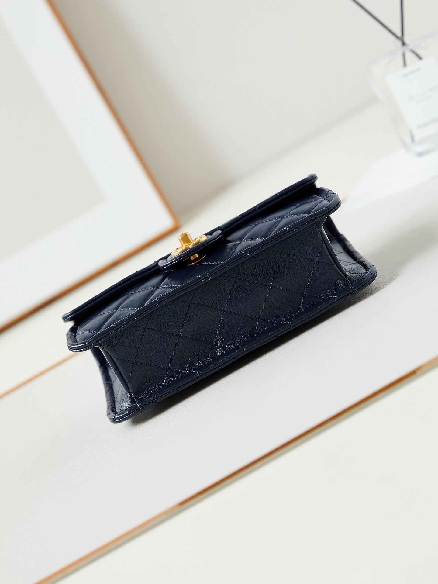 CHANEL 24s small flap bag 23cm dark blue calfskin gold hardware