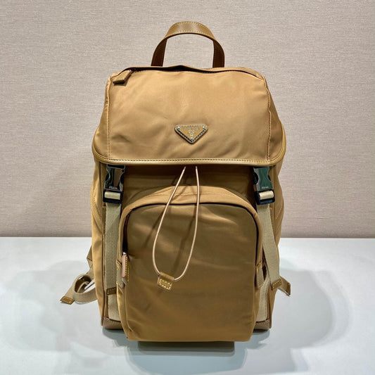 PRADA BACKPACK 45 IN CIDER BROWN RE-NYLON AND CALFSKIN TRIM