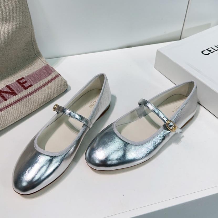 Celine BALLET FLAT IN SILVER CALFSKIN