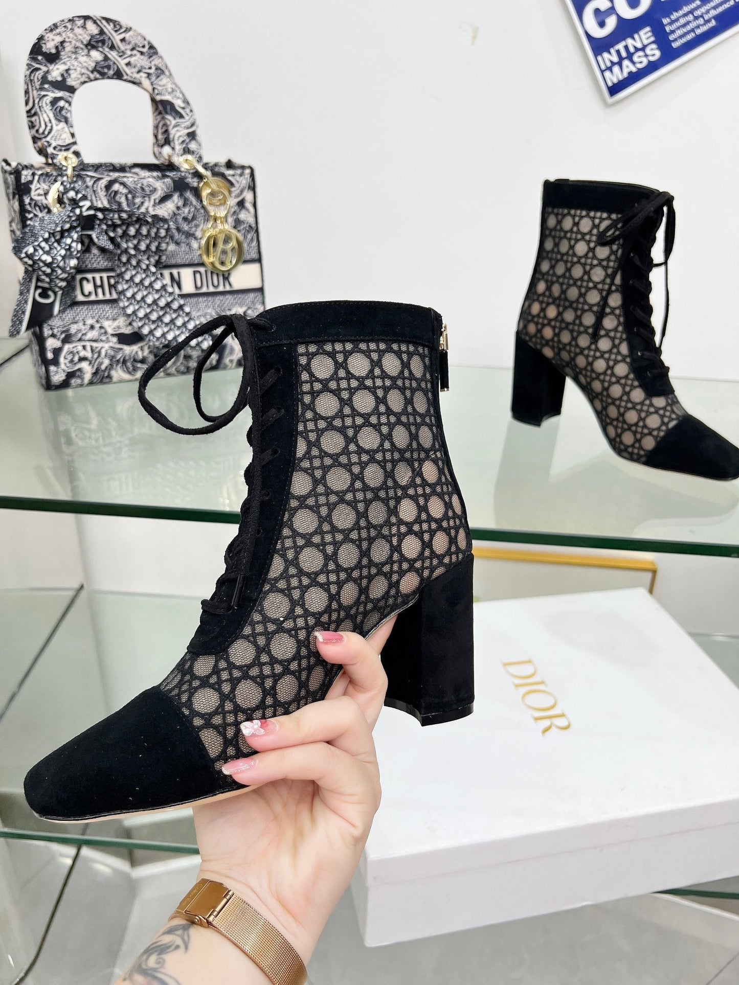 DIOR Naugtily-D Heeled Ankle Boot Black Fabric