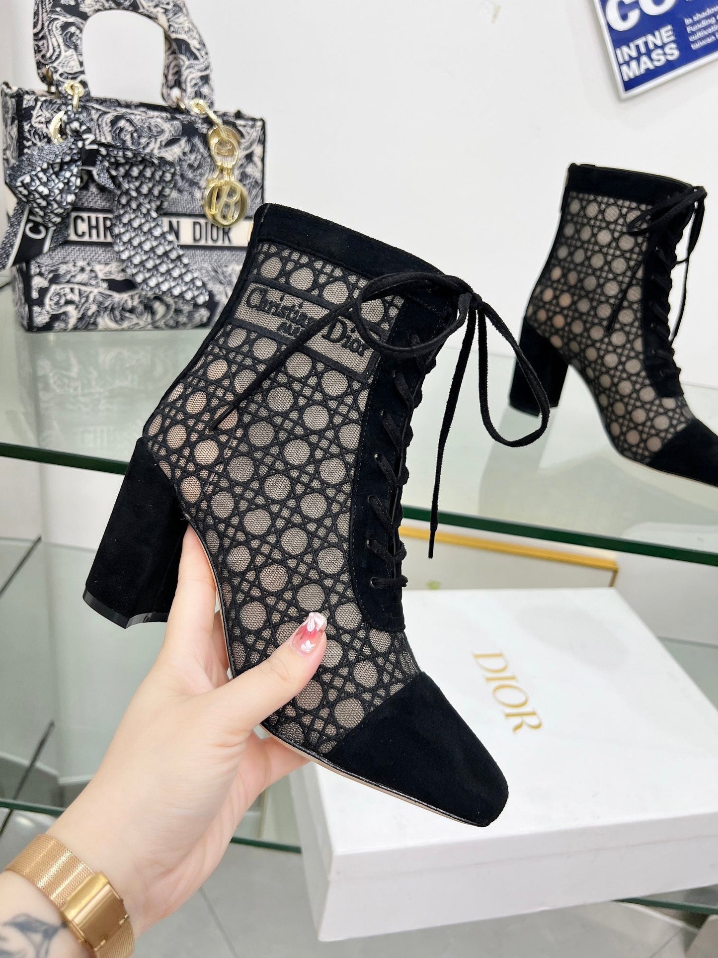 DIOR Naugtily-D Heeled Ankle Boot Black Fabric