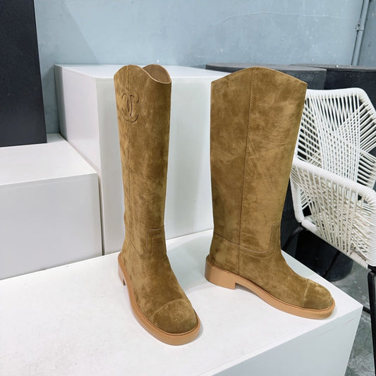 CHANEL 24ss Long Boot Brown Suede