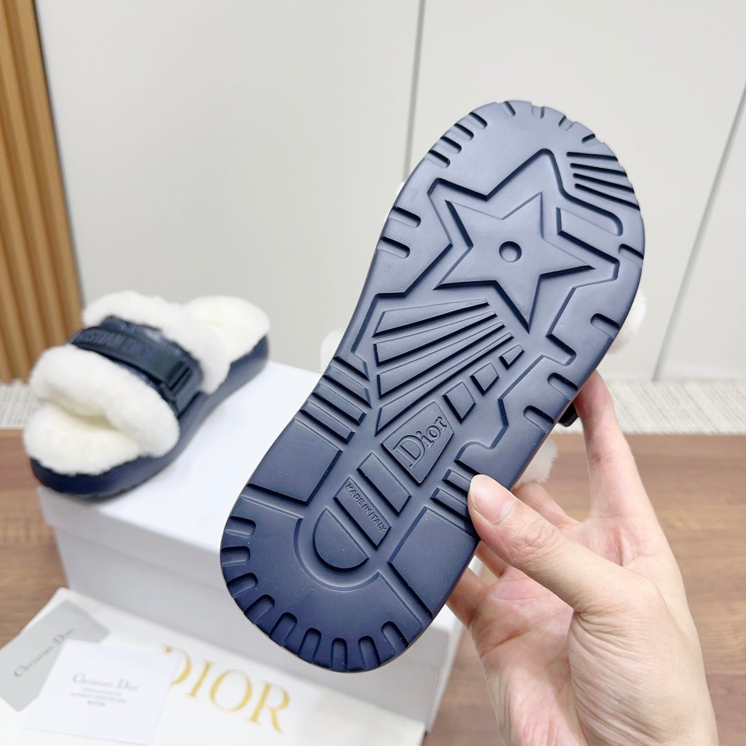 DIOR DIORiviera Dio(r)evolution Slide Deep Blue White Quilted Fleece Lining And Lambskin