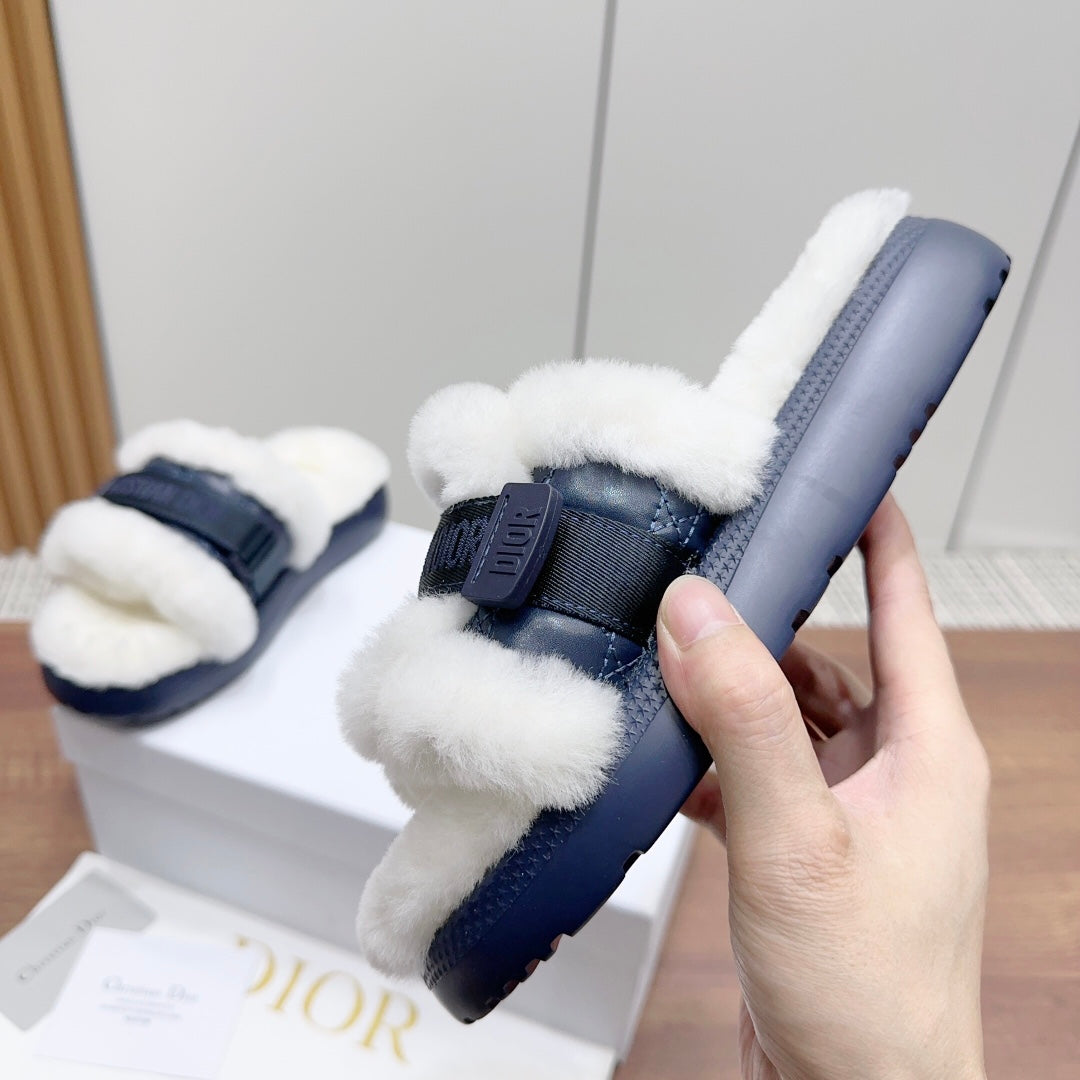 DIOR DIORiviera Dio(r)evolution Slide Deep Blue White Quilted Fleece Lining And Lambskin