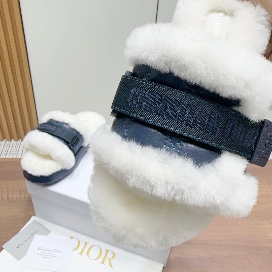 DIOR DIORiviera Dio(r)evolution Slide Deep Blue White Quilted Fleece Lining And Lambskin