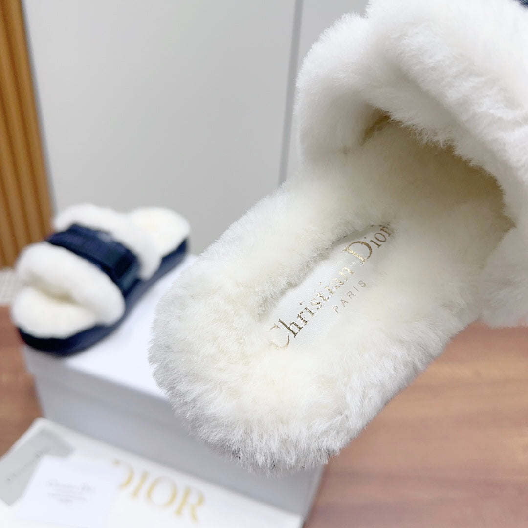 DIOR DIORiviera Dio(r)evolution Slide Deep Blue White Quilted Fleece Lining And Lambskin
