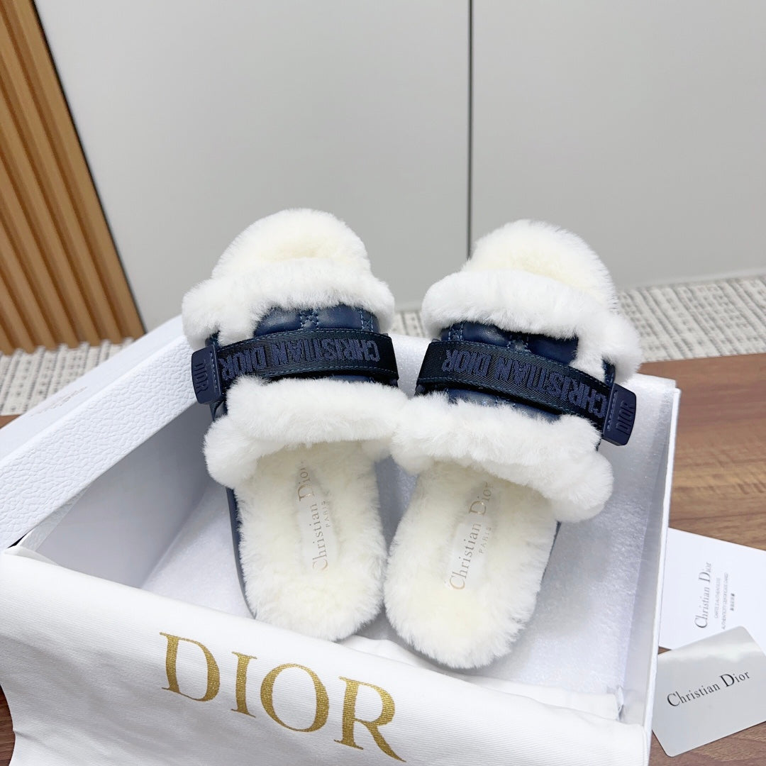 DIOR DIORiviera Dio(r)evolution Slide Deep Blue White Quilted Fleece Lining And Lambskin