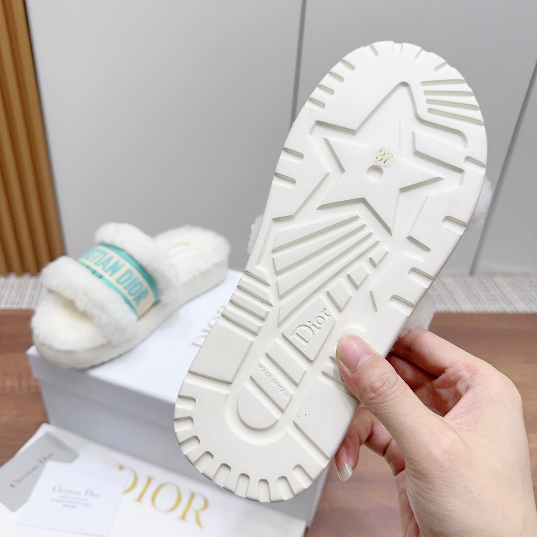 DIOR Dway Slide White Jade Green Fleece Lining And Canvas Fabric