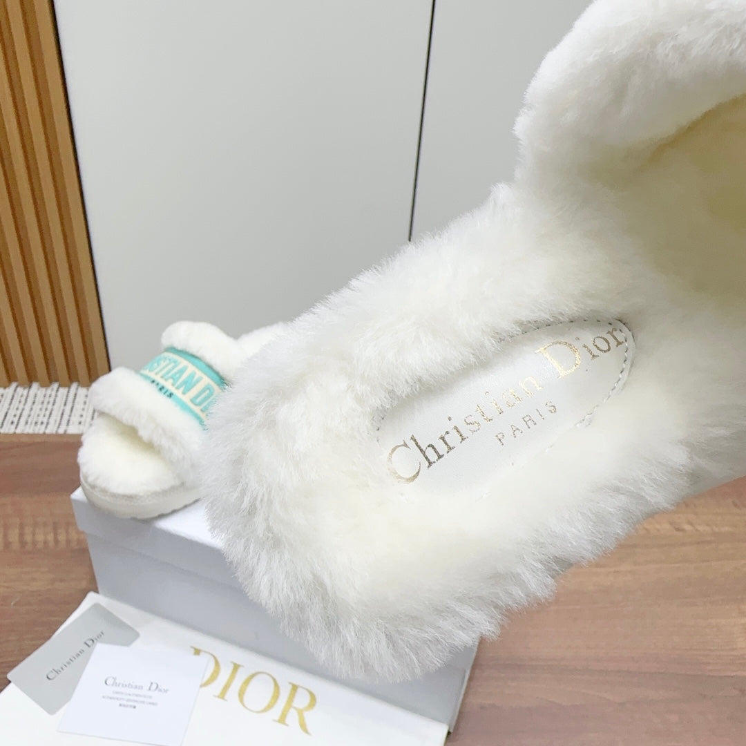 DIOR Dway Slide White Jade Green Fleece Lining And Canvas Fabric