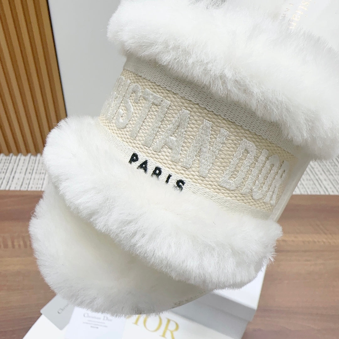 DIOR Dway Slide White Light Beige Fleece Lining And Canvas Fabric
