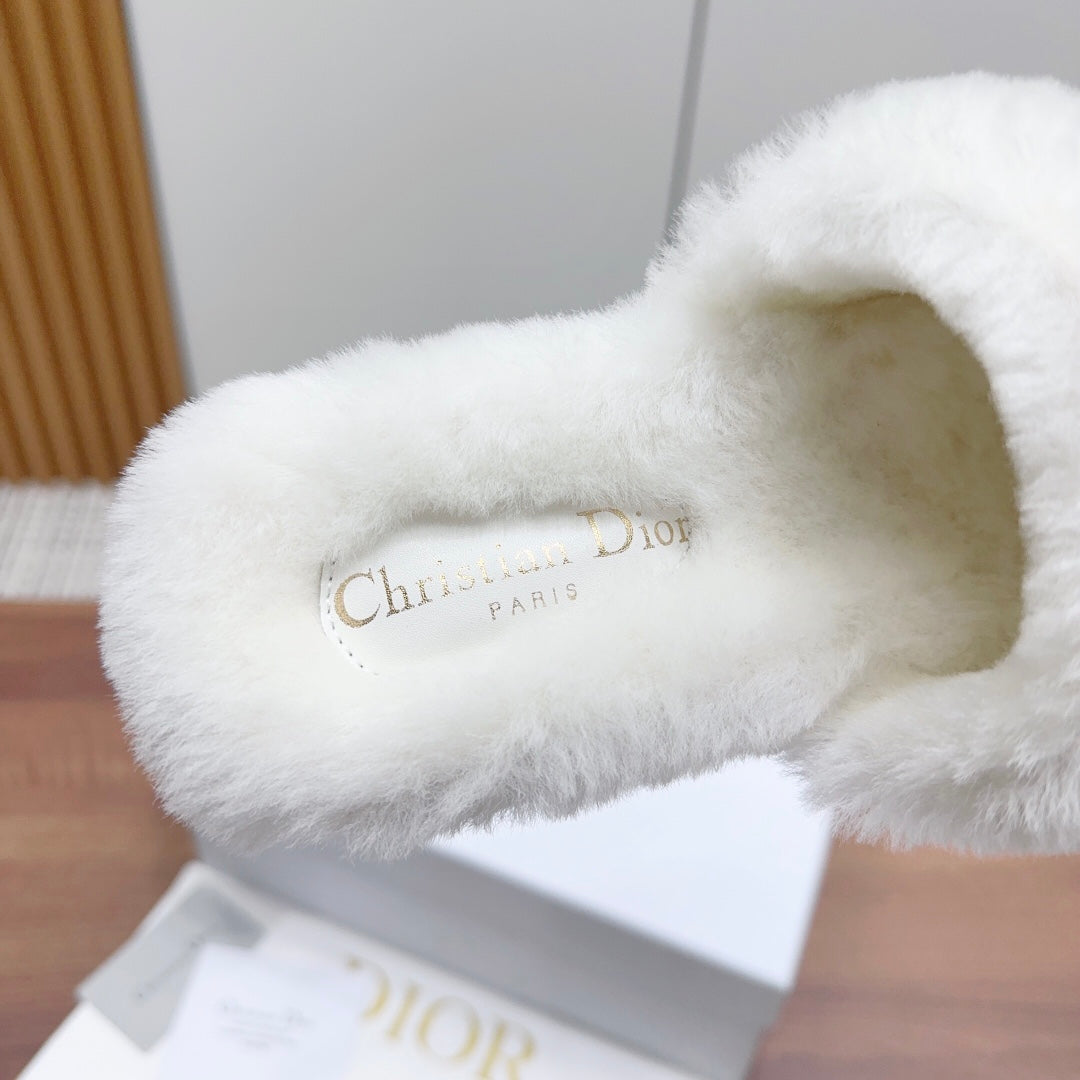 DIOR Dway Slide White Light Beige Fleece Lining And Canvas Fabric