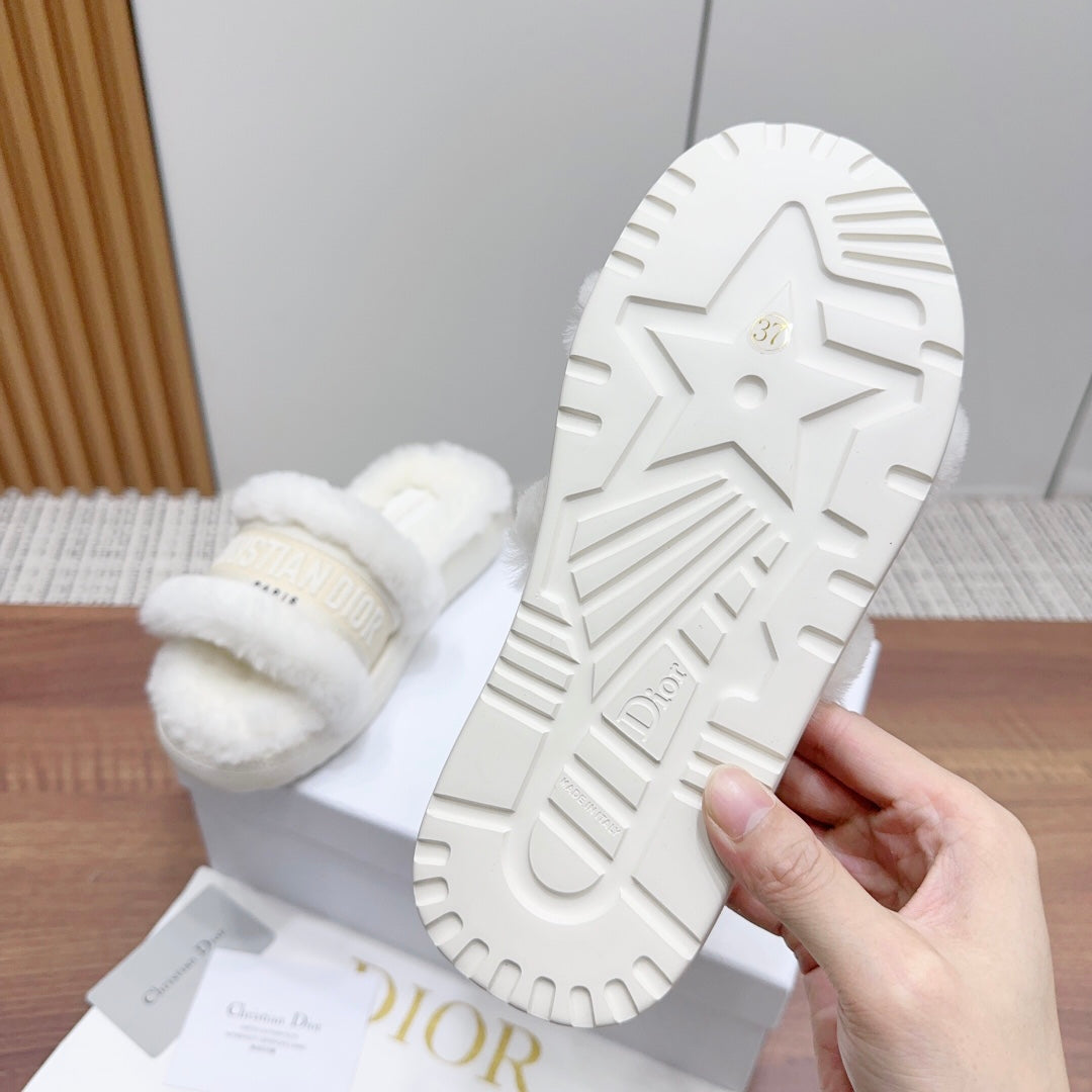 DIOR Dway Slide White Light Beige Fleece Lining And Canvas Fabric