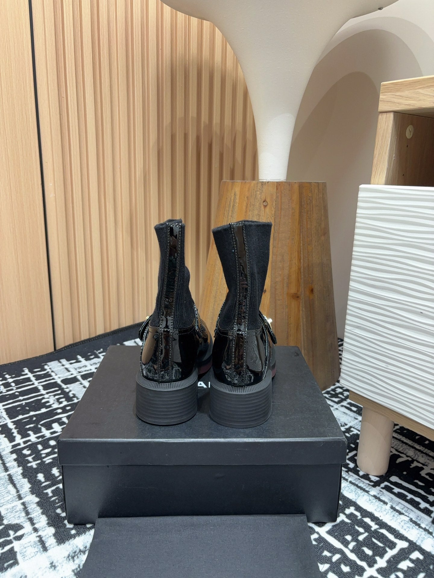 CHANEL Ankle Boots 50mm Black Wool And Cowhide