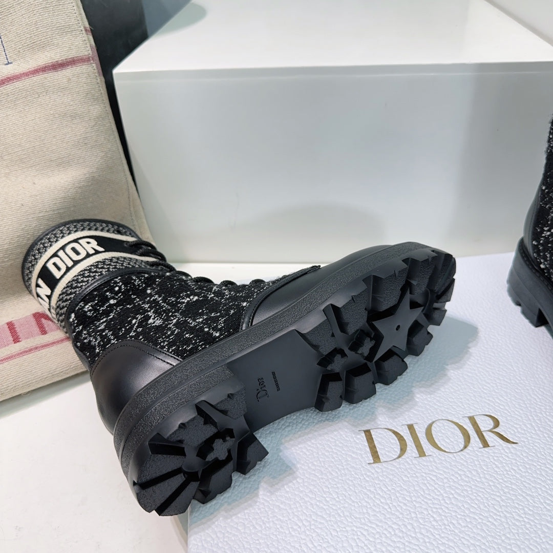 DIOR Major Ankle Boots Black White Calfskin And Fabric Canvas