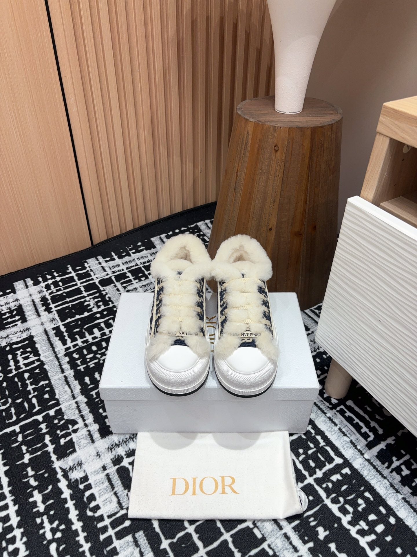 DIOR Walk'n' DIOR Platform Sneaker Black Mix charcoal Blue Oblique Jacquard And Fleece Lining