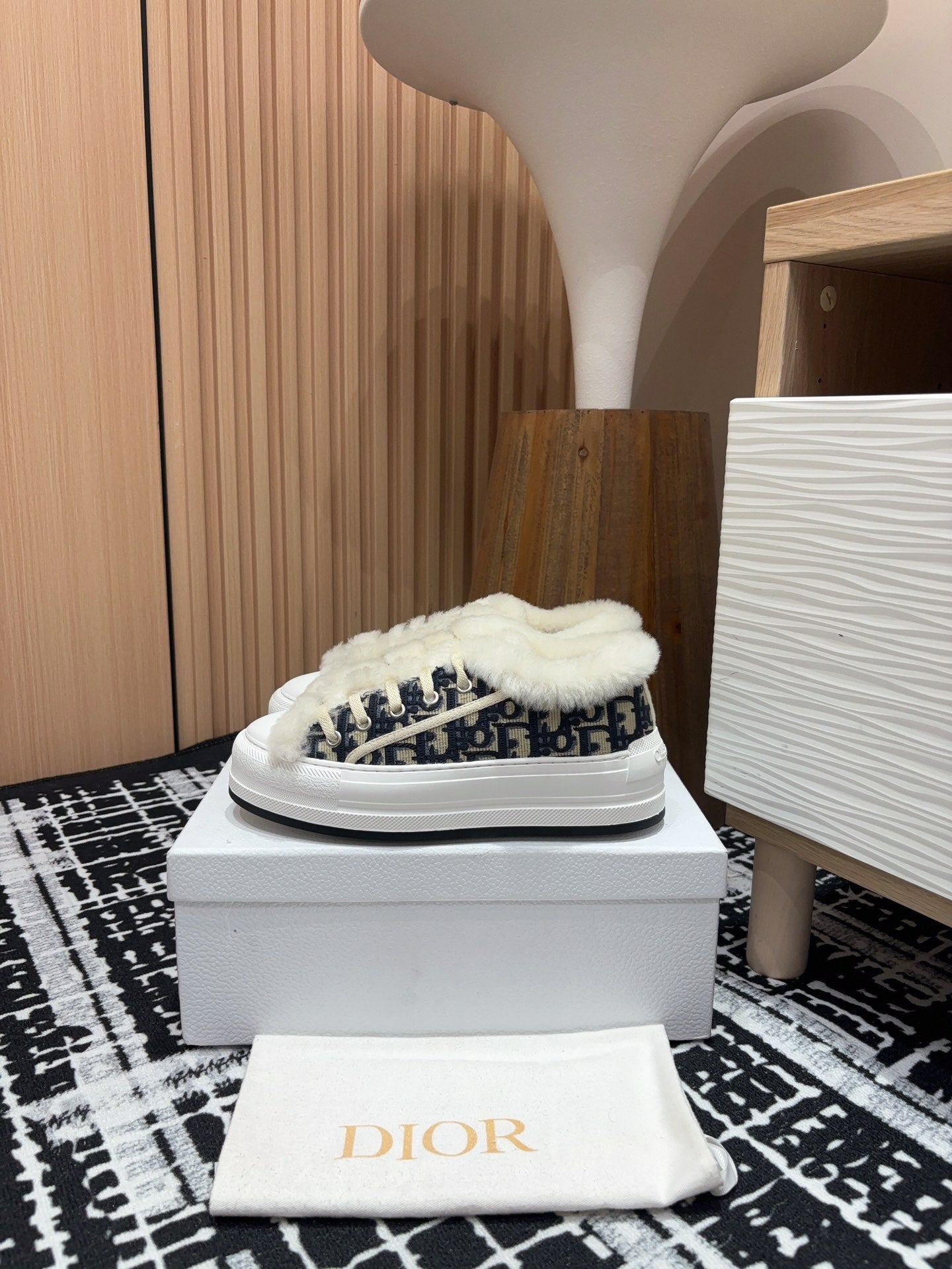 DIOR Walk'n' DIOR Platform Sneaker Black Mix charcoal Blue Oblique Jacquard And Fleece Lining
