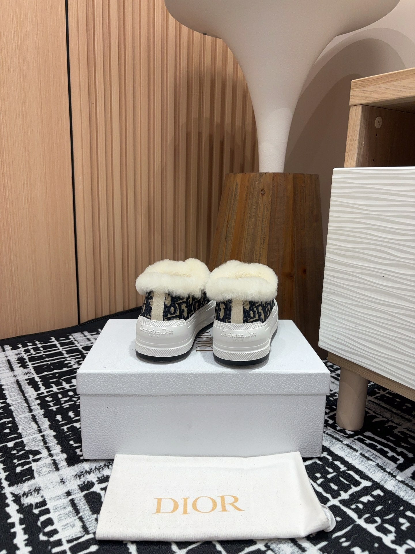 DIOR Walk'n' DIOR Platform Sneaker Black Mix charcoal Blue Oblique Jacquard And Fleece Lining