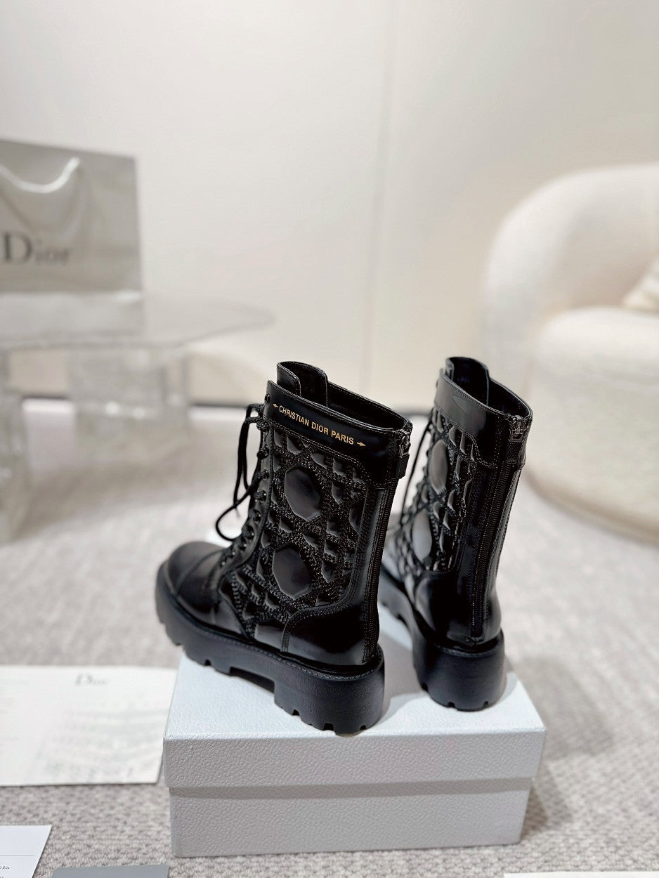 DIOR D-Unit Ankle Boot 40mm In Black Glossy Calfskin 988757
