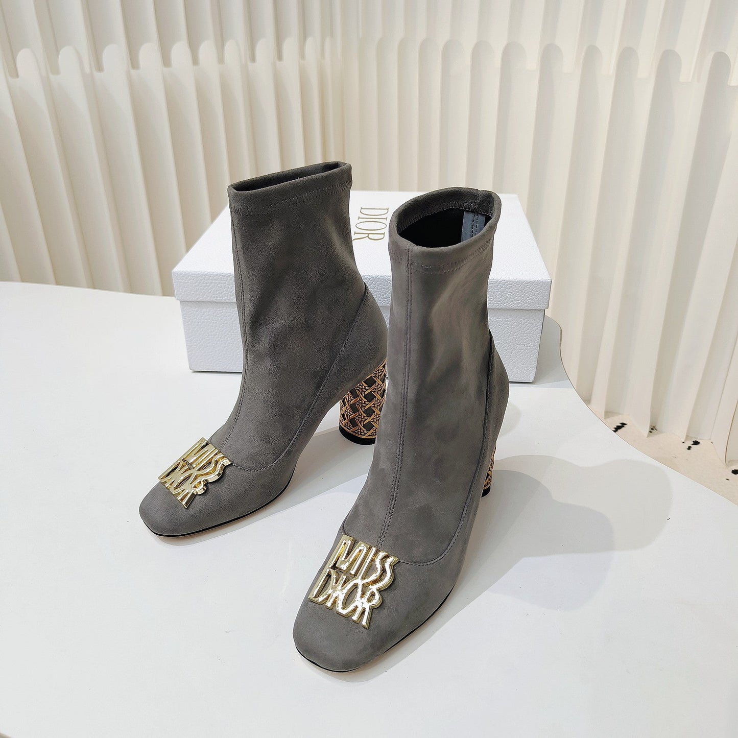 DIOR Miss DIOR Ankle Boots 80mm Grey Suede 111378