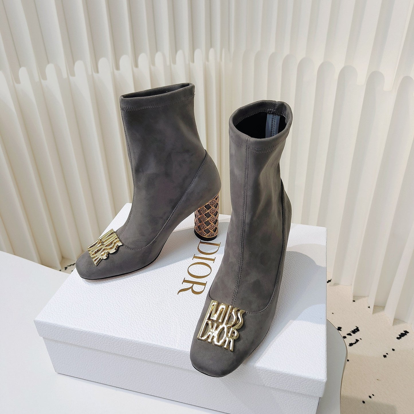 DIOR Miss DIOR Ankle Boots 80mm Grey Suede 111378