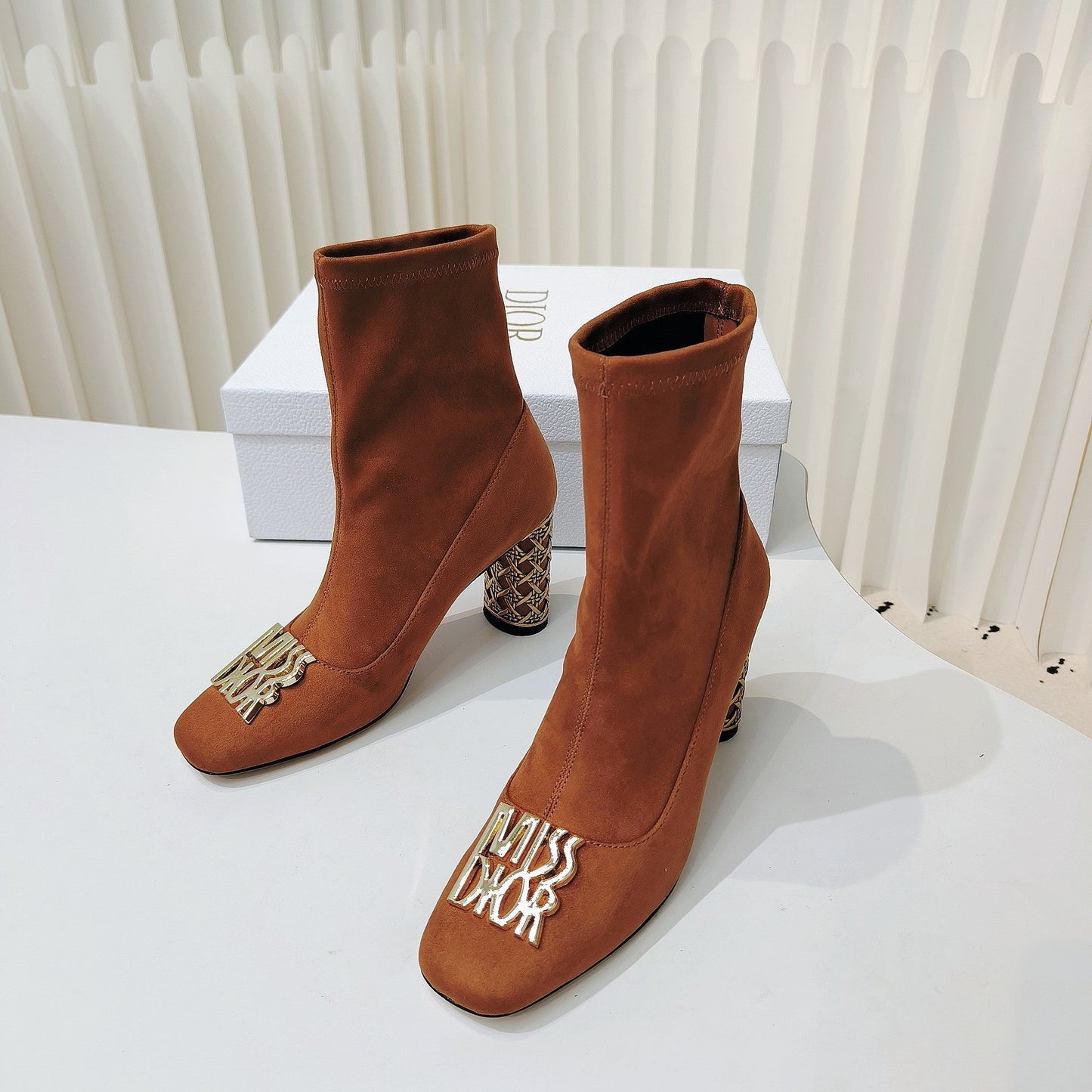 DIOR Miss DIOR Ankle Boots 80mm Orange Brown Suede 111380