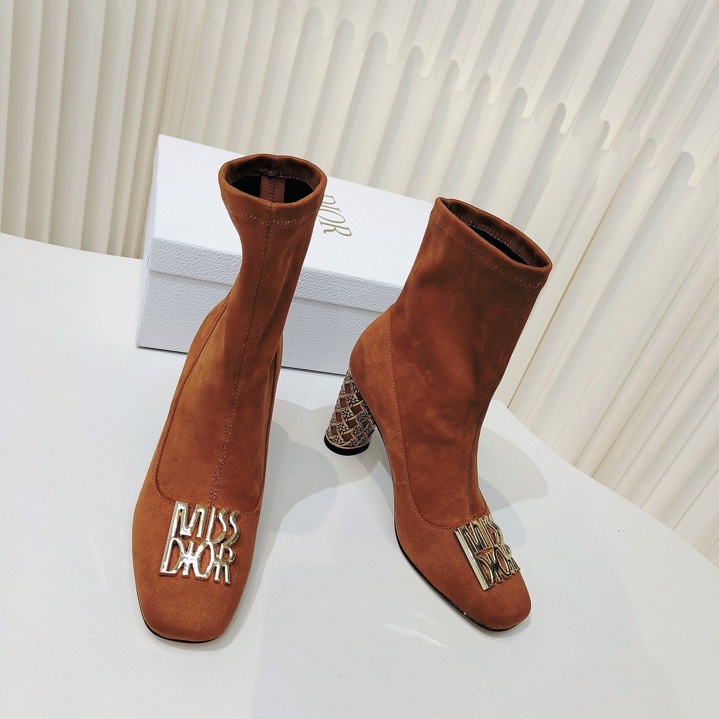 DIOR Miss DIOR Ankle Boots 80mm Orange Brown Suede 111380