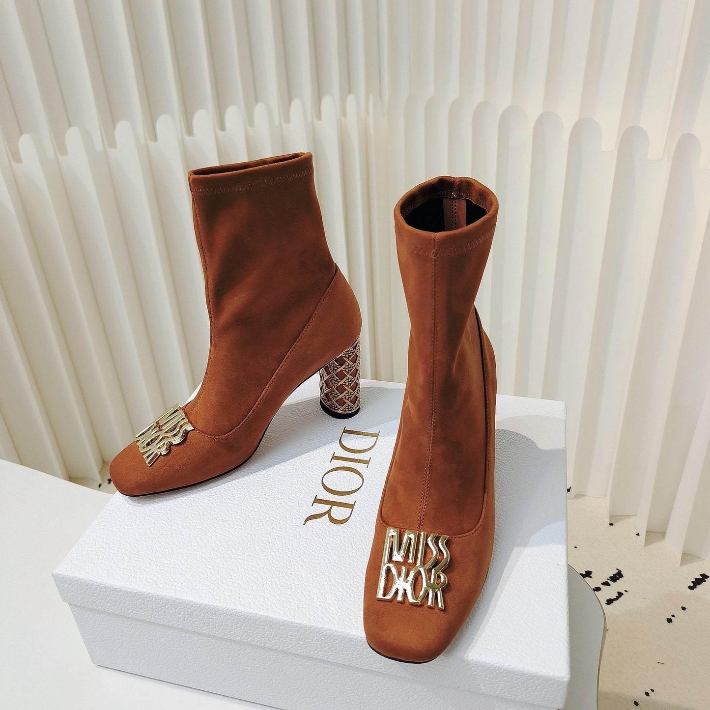DIOR Miss DIOR Ankle Boots 80mm Orange Brown Suede 111380
