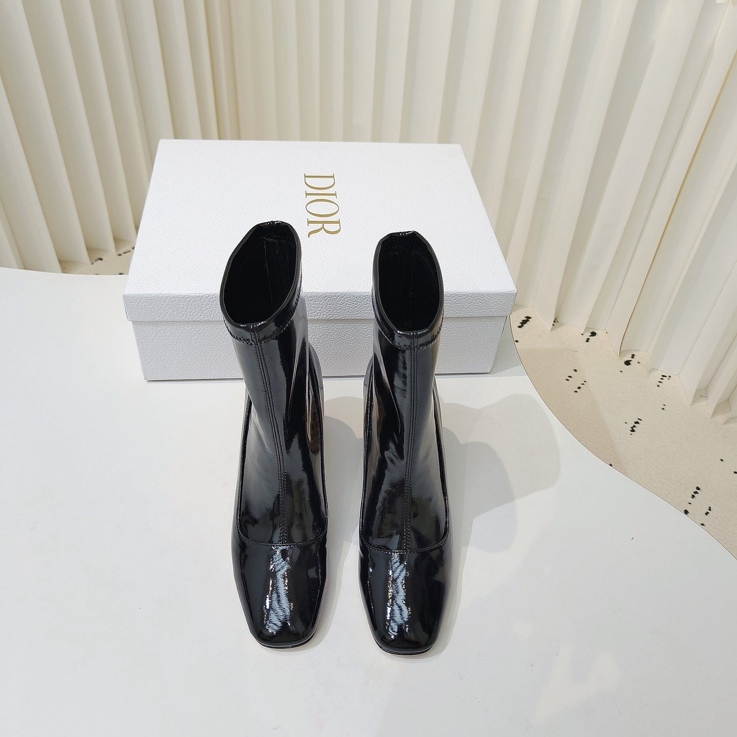 DIOR Icon Heeled Ankle Boot 80mm In Glossy Black Cowhide 111384