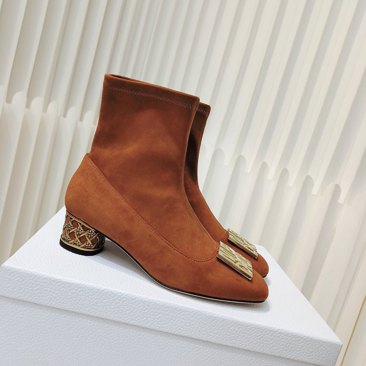 DIOR Miss DIOR Ankle Boots 40mm Orange Brown Suede 111387