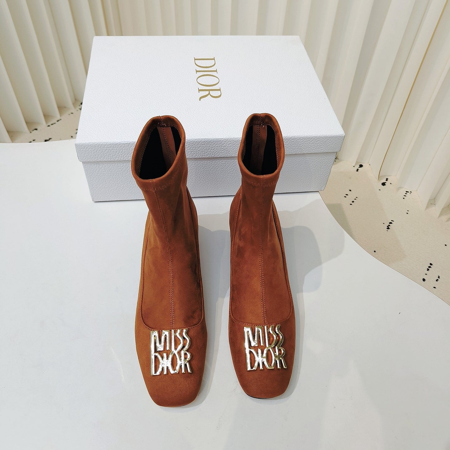 DIOR Miss DIOR Ankle Boots 40mm Orange Brown Suede 111387