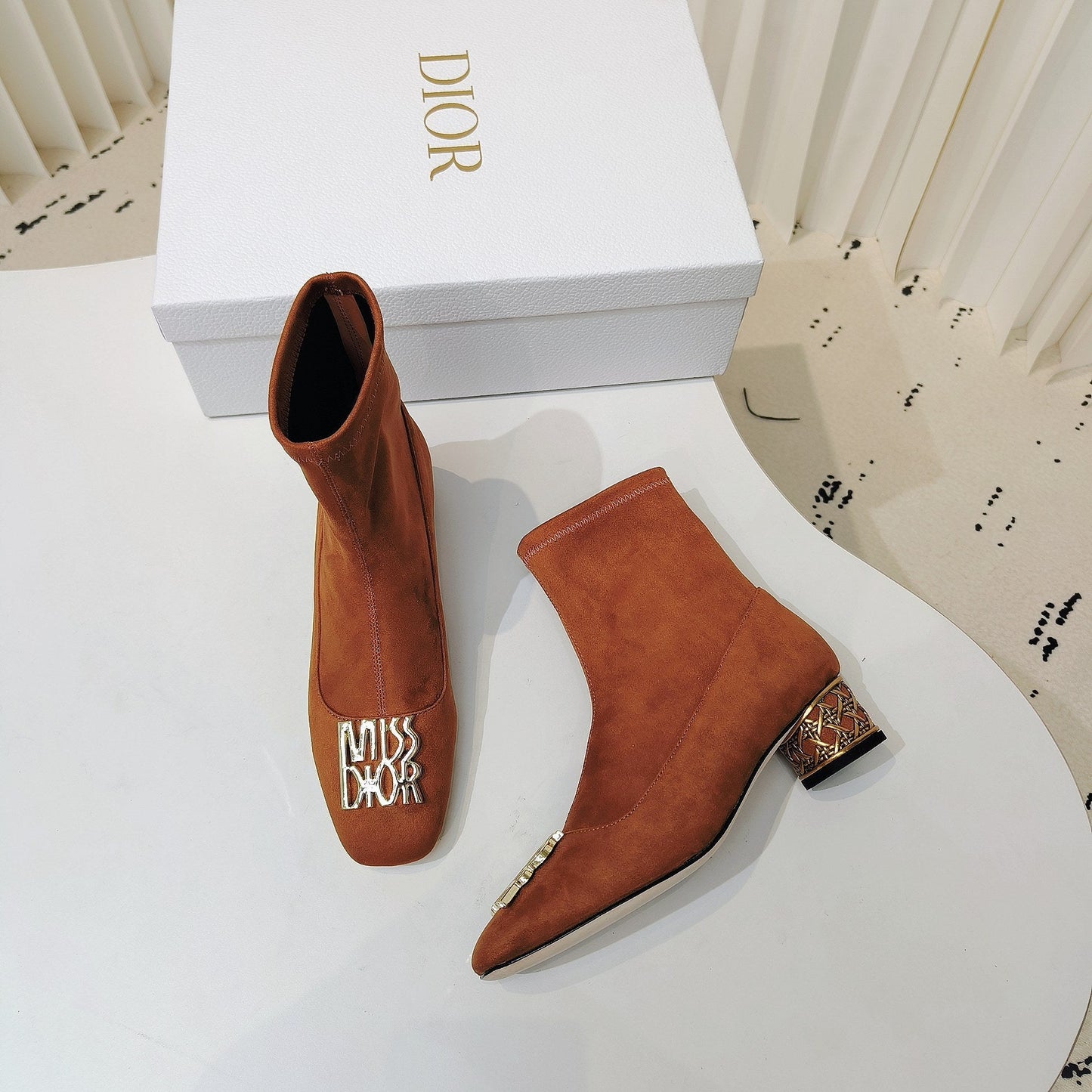 DIOR Miss DIOR Ankle Boots 40mm Orange Brown Suede 111387