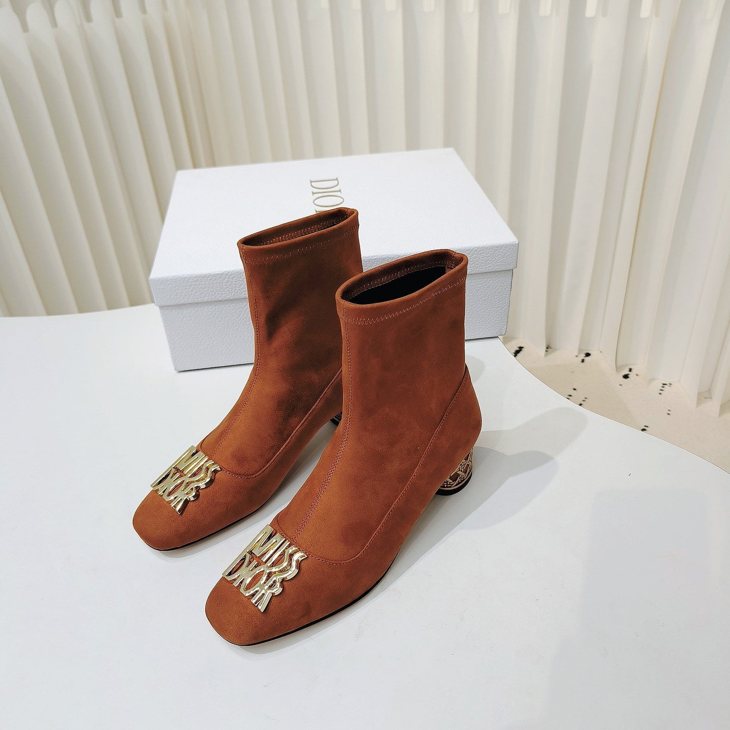 DIOR Miss DIOR Ankle Boots 40mm Orange Brown Suede 111387