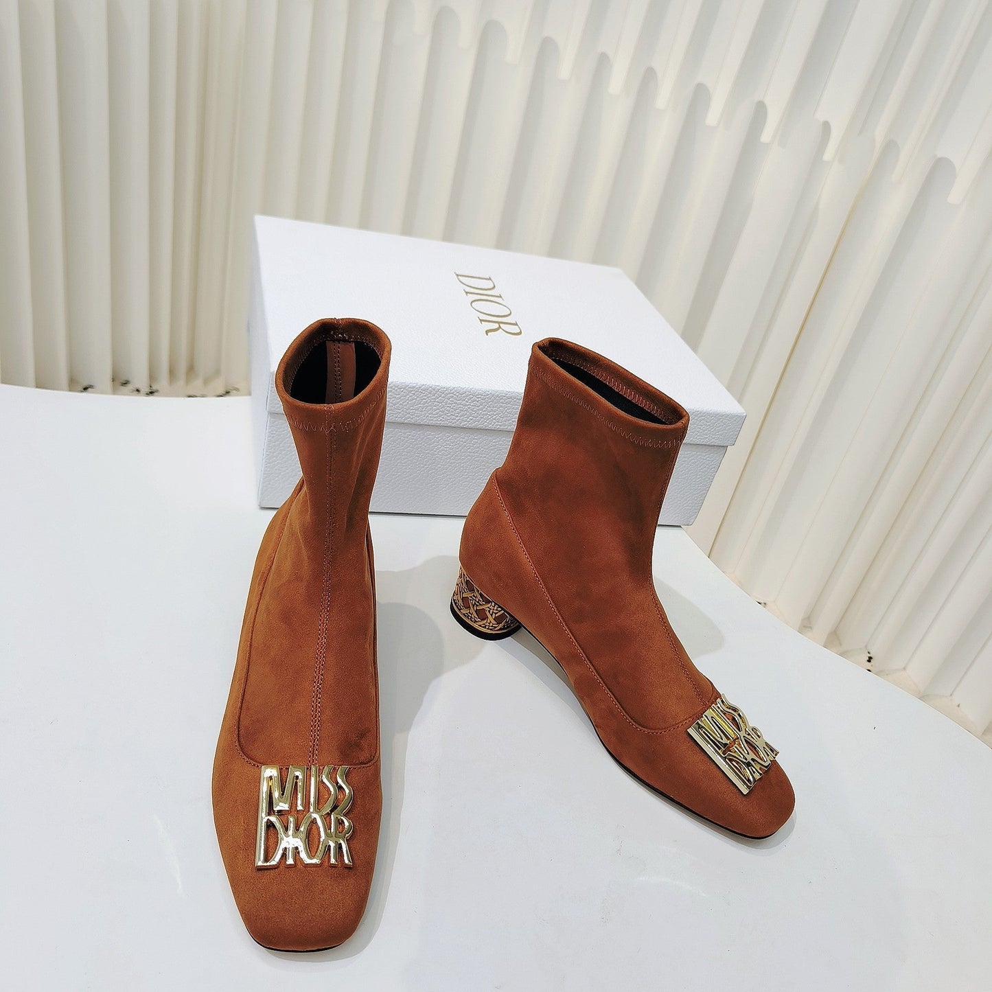DIOR Miss DIOR Ankle Boots 40mm Orange Brown Suede 111387