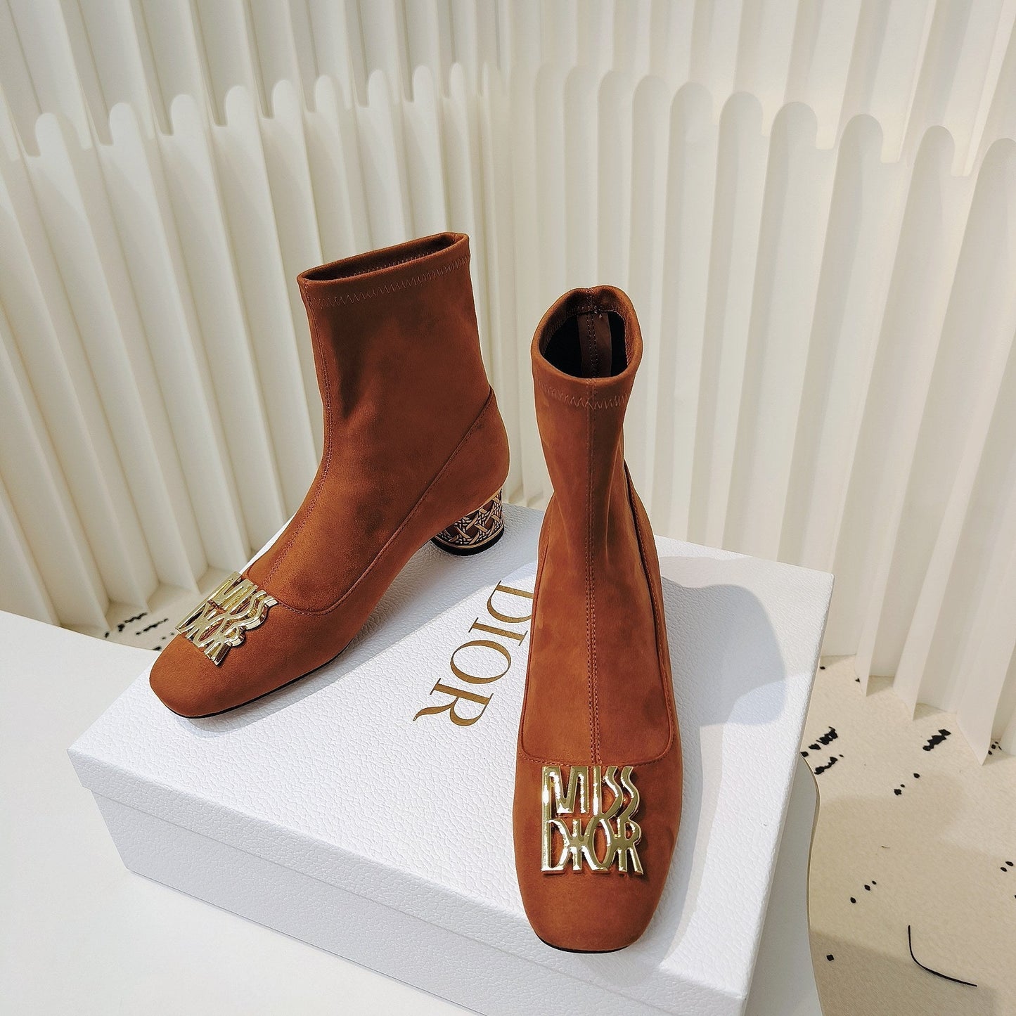DIOR Miss DIOR Ankle Boots 40mm Orange Brown Suede 111387