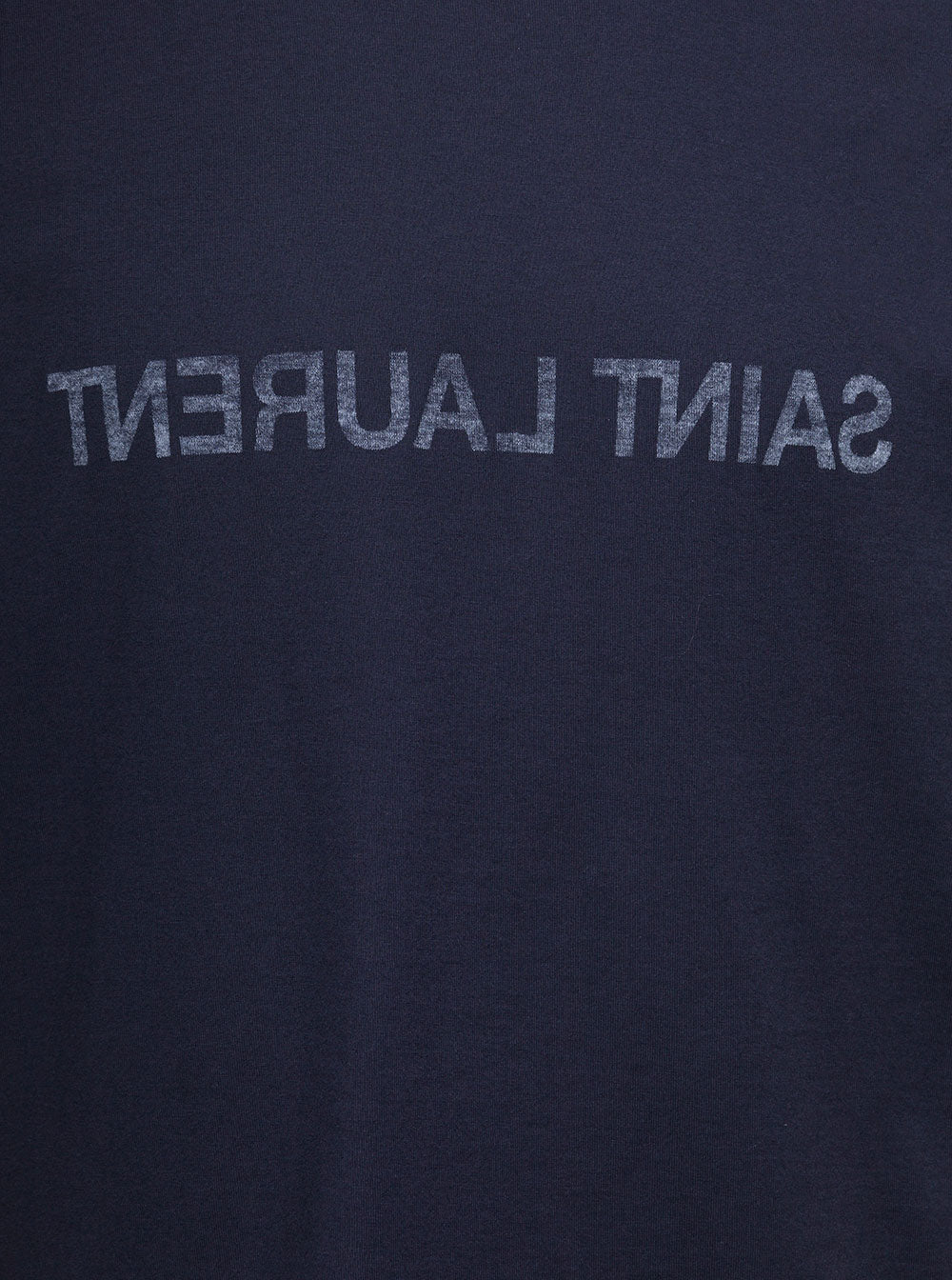 Saint Laurent Men Blue Crewneck T-Shrt With Logo Print In Cotton Man