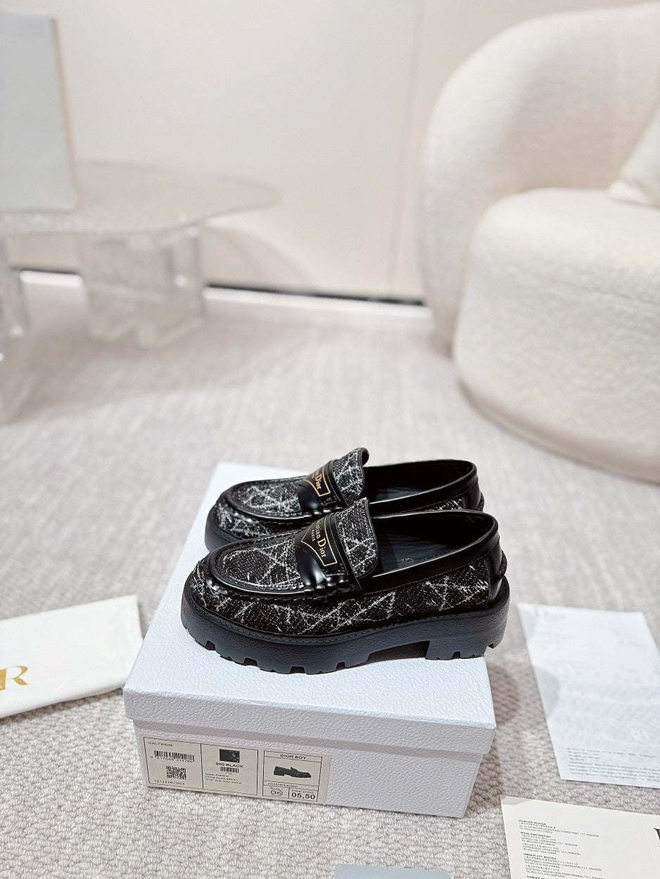 DIOR Boy Platform Loafer In Black Tweed Fabric 988792
