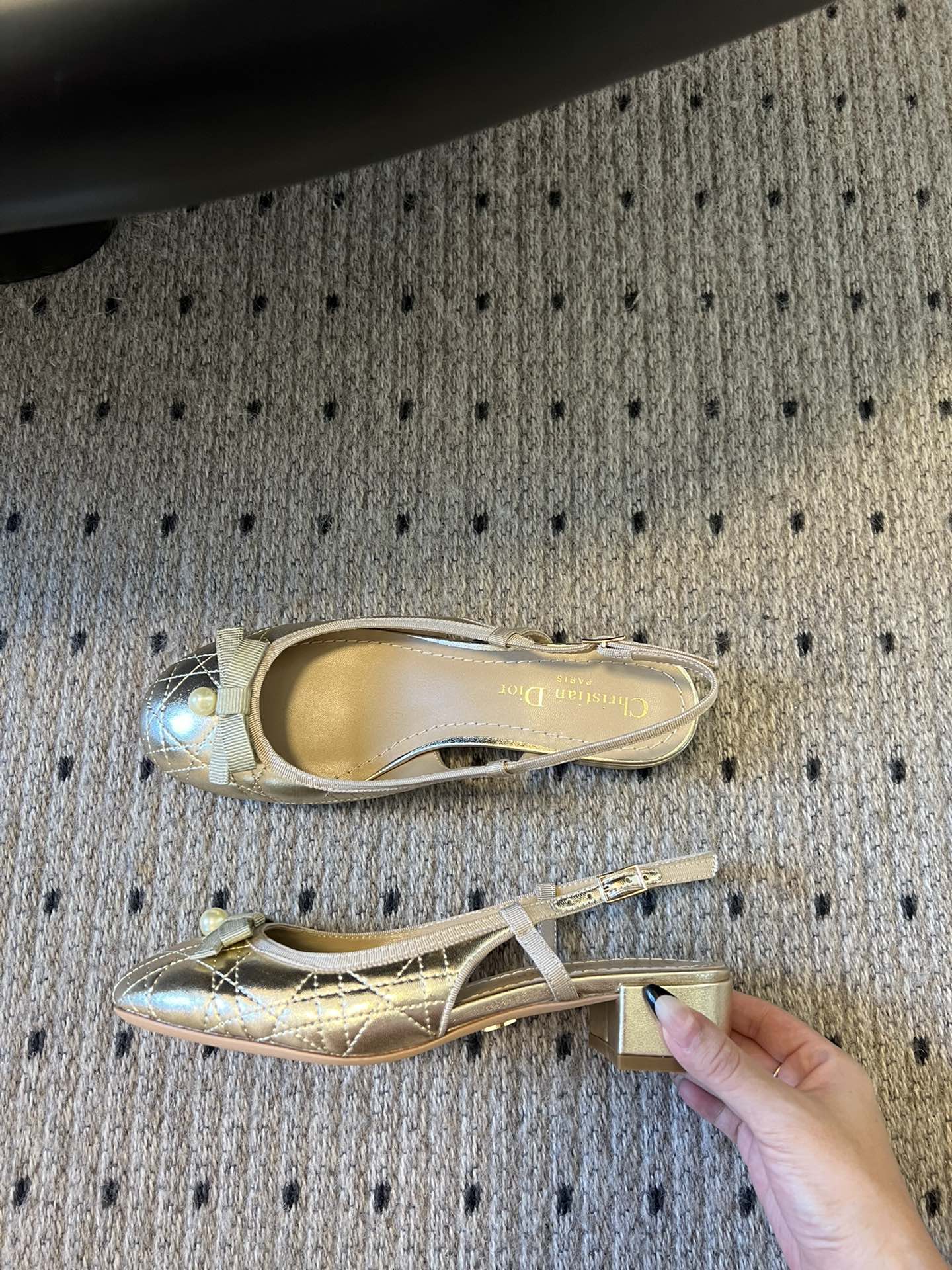 DIOR Ballet Slingback Pump 35mm In Gold Quilted Calfskin 997273