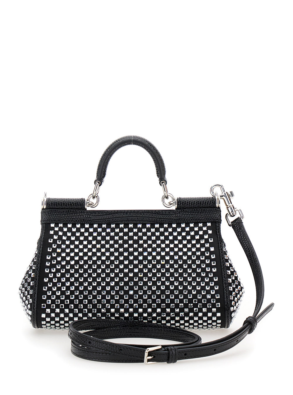 Dolce & Gabbana Women 'Sicily' Black Handbag With All-Over Rhinestone In Satin Blend Woman