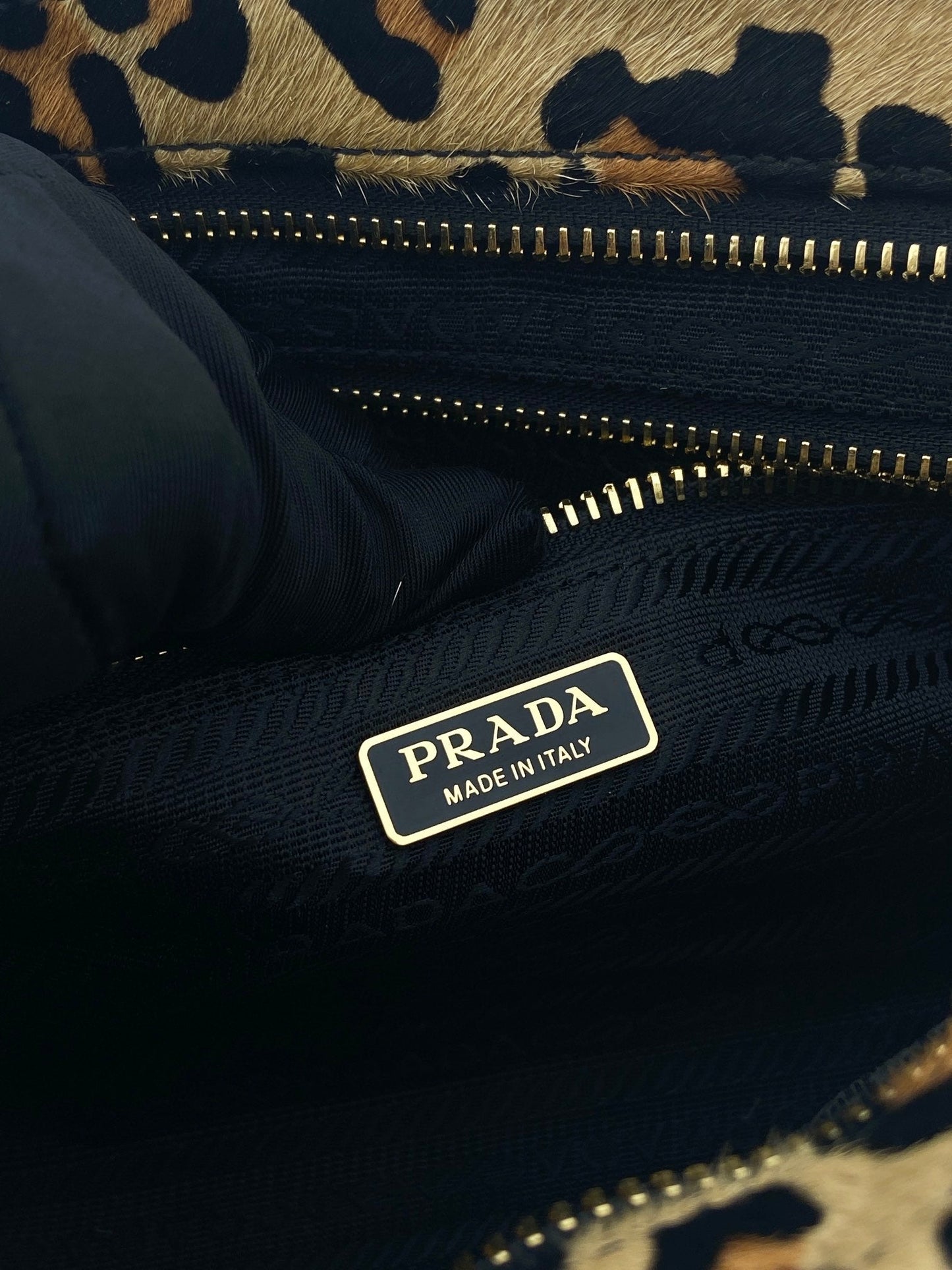 PRADA TOP HANDLE BAG 32 IN LEOPARD PRINT LEATHER